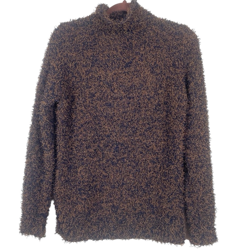 Halston Vintage Eyelash Brown Black Mock Turtleneck Sweater Size Small